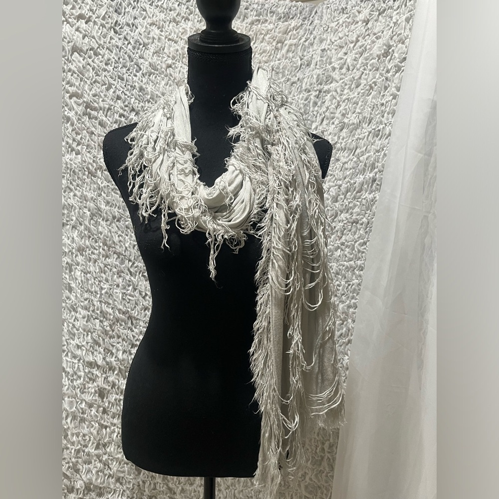 Winter Lennon Silver BOHO Scarf, 80”X 26” - Picture 4 of 11
